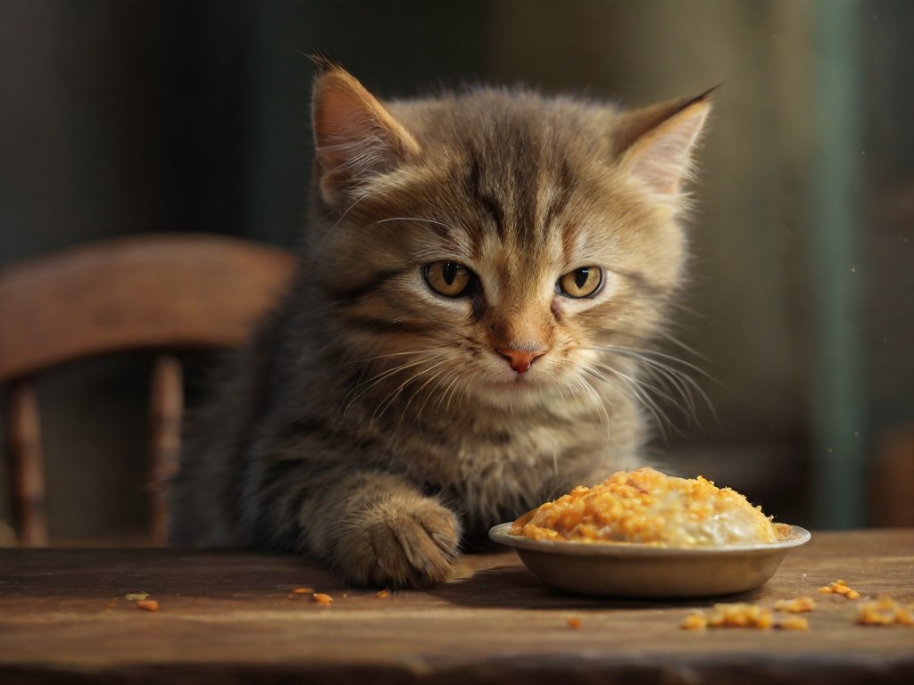gato pequeno comendo ração