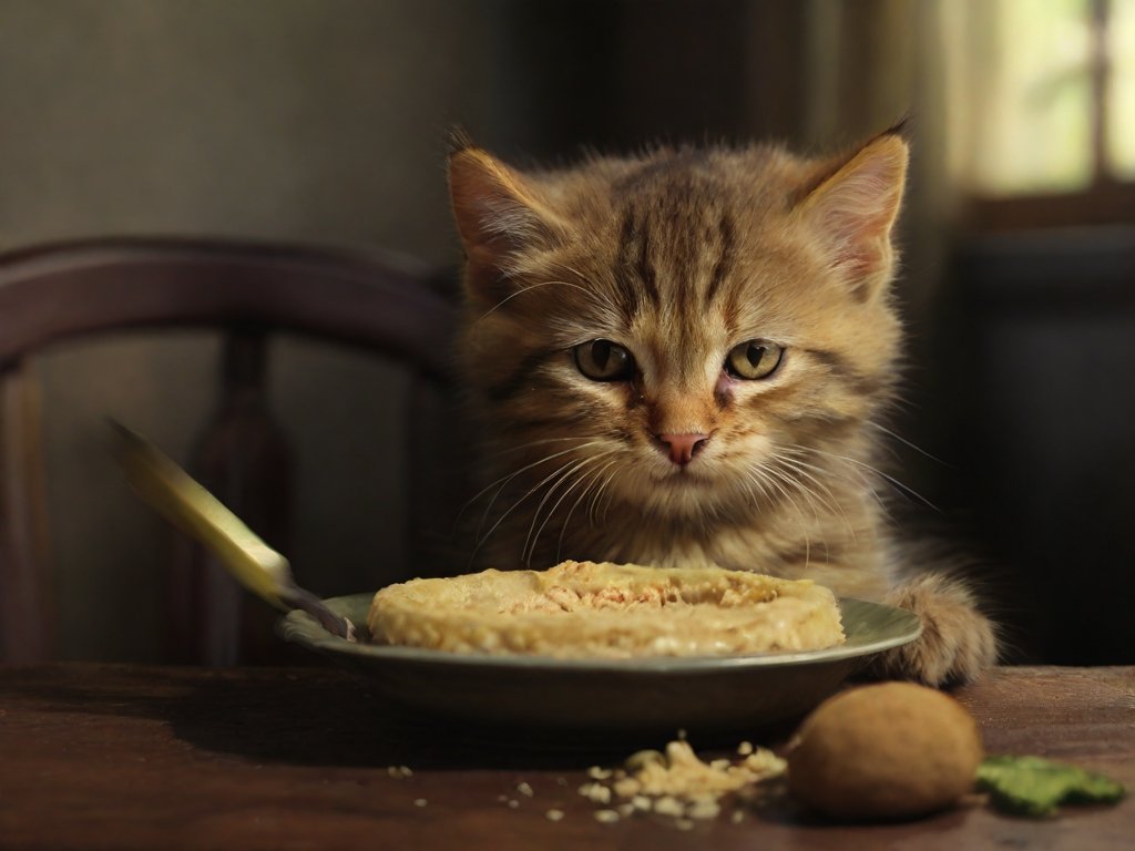 gato pequeno comendo ração