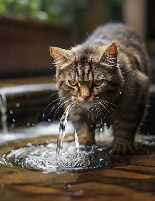 gato tomando agua na fonte