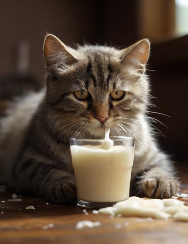 gato tomando leite