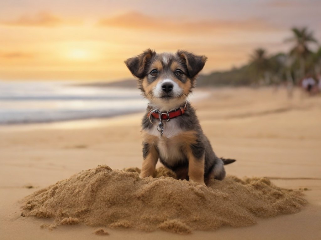 cachorro na caixa de areia