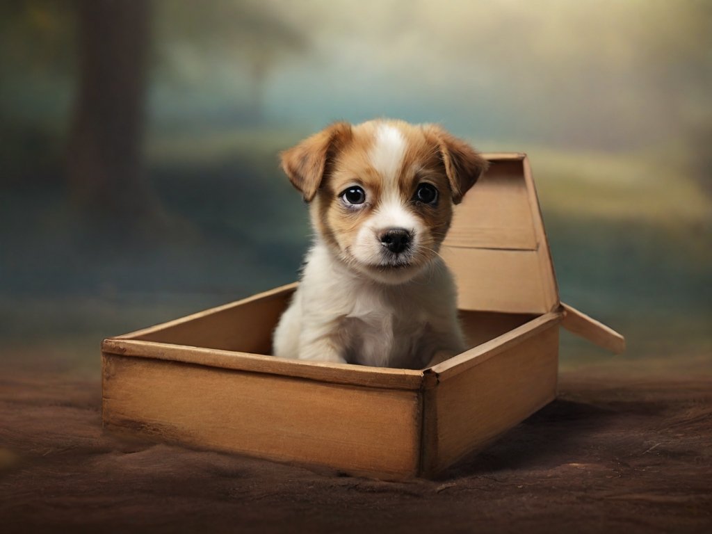 cachorro em uma caixa