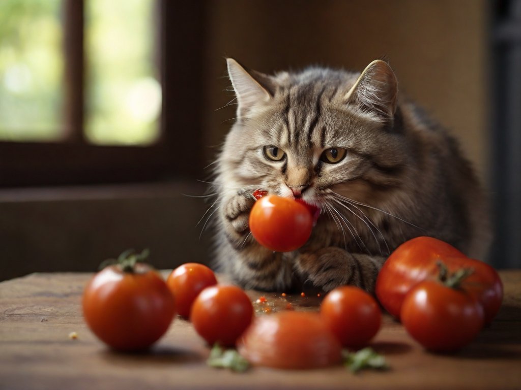 gato comendo tomate
