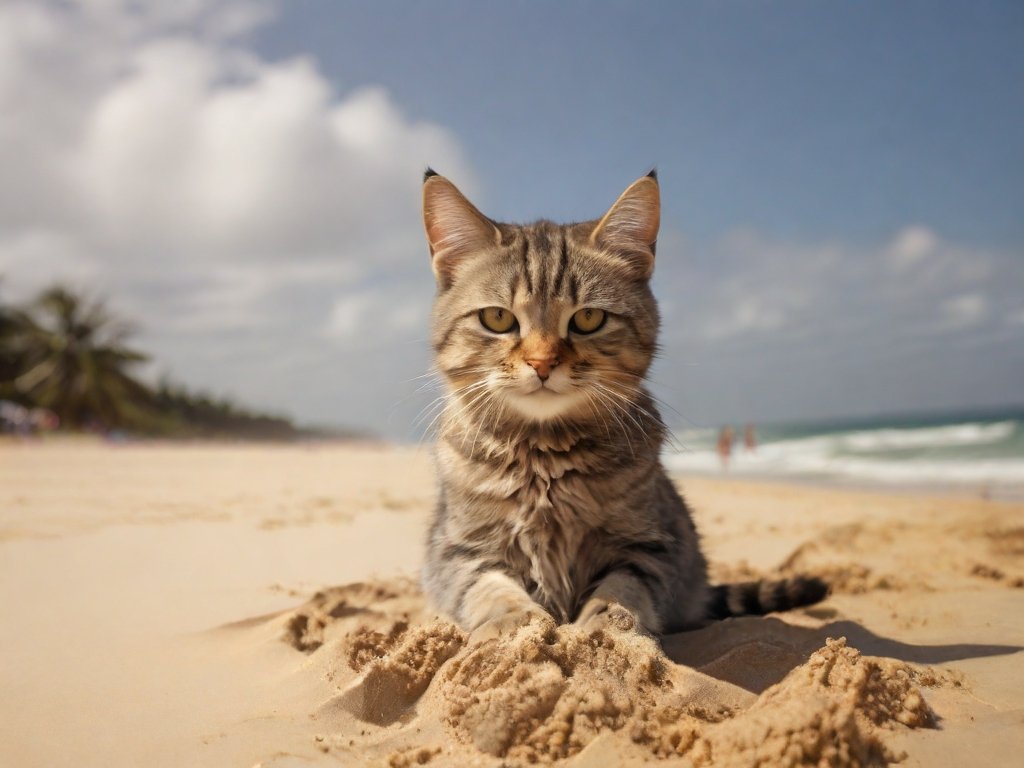 gato na areia