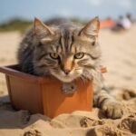 gato na caixa de areia