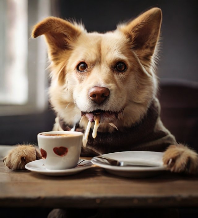 cachorro tomando café