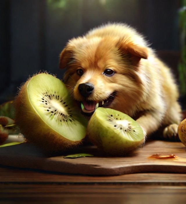 cachorro comendo kiwi
